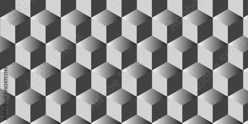 Gray 3d modeling cubes Illustration decoration seamless black material pattern square design.	
