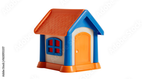 A small plastic playhouse with a pitched roof, isolated on a Transparent background