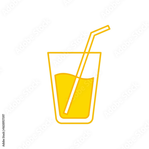 Yellow drink in a glass with a straw