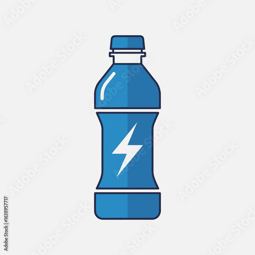 Blue bottle with lightning bolt symbol for energy drink.