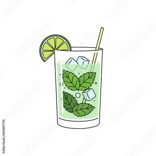 Refreshing drink with mint ice and lime garnish.