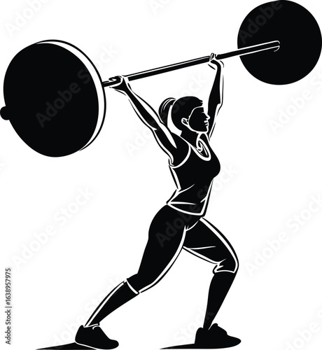 Black Female Weightlifter vector icon Female Weightlifter vector silhouette