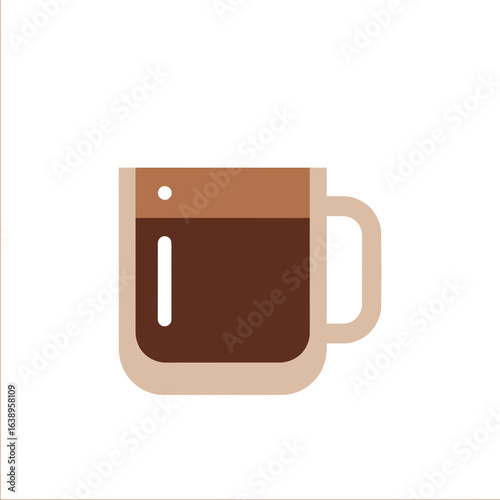 A cup of hot coffee with a light brown handle.