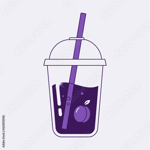 A purple drink in a clear plastic cup with a straw.