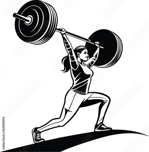 Black Female Weightlifter vector icon Female Weightlifter vector silhouette