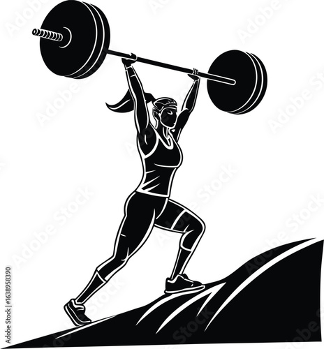 Black Female Weightlifter vector icon Female Weightlifter vector silhouette