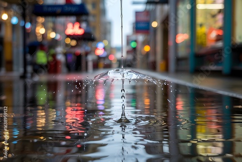 Wallpaper Mural Raindrops falling on wet city street reflecting colorful lights at night Torontodigital.ca