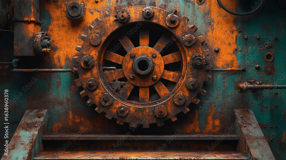 Fototapeta premium Timeworn boiler room machinery depiction