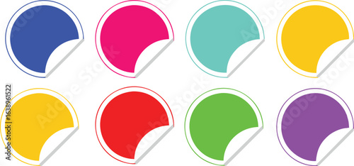 Colorful circular stickers with peeling corners circle blue