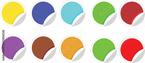 Colorful circular stickers with peeling corners circle yellow