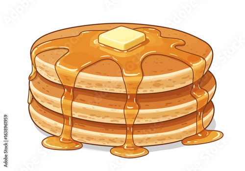 Stack of Pancakes with Butter and Syrup Drizzle.