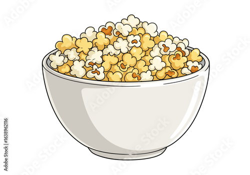 Cartoon Bowl Filled with Delicious Popcorn Snack.