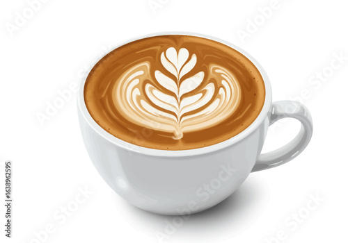 Latte Art in White Ceramic Cup.