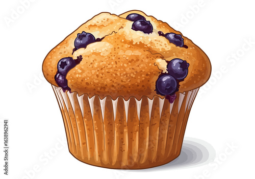 Delicious Blueberry Muffin in Paper Cup Illustration.