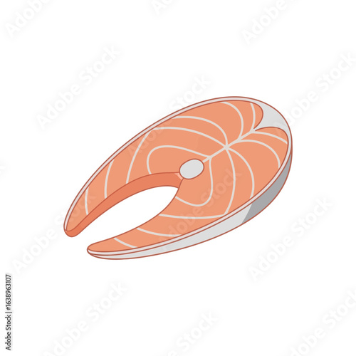 Raw salmon steak with visible flesh and fat lines.