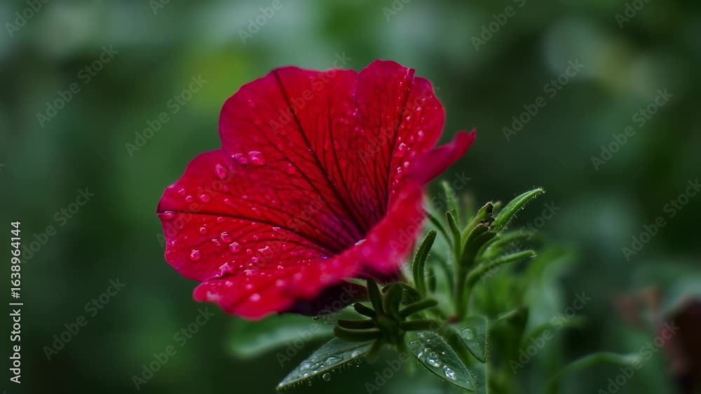 Crimson Petunia: Dew-Kissed Bloom, Vibrant Macro Photography Crimson Petunia: Dew-Kissed Bloom, Vibrant Macro Photography