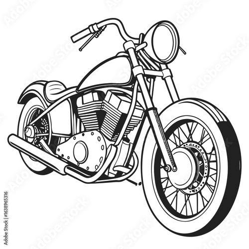 Classic American custom cruiser motorcycle, vector graphic icon