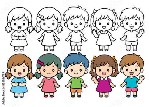 Cute boy and girl cartoons for coloring