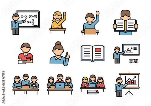 People in classroom setting for educational or schoolrelated designs. Perfect for academic presentations, teaching materials, or student projects.