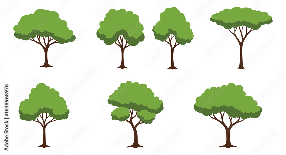 Fototapeta premium Collection of Eight Simple Green Trees Illustrations