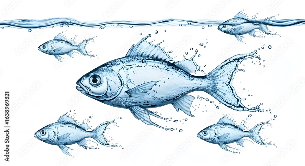 Obraz premium Vector silhouette of an aquatic tuna fish in the ocean