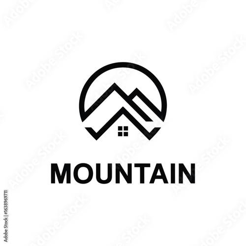 Modern mountain house logo with sun or moon