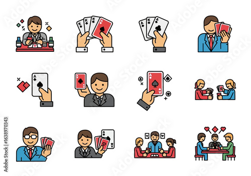 Characters are engrossed in a highstakes poker game with chips and cards. Perfect for gambling or entertainment visuals.