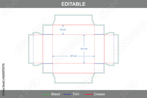 Hot dog tray rigid box dieline featuring symmetrical structure with precise die line, box dieline details, and professional dieline packaging for food items