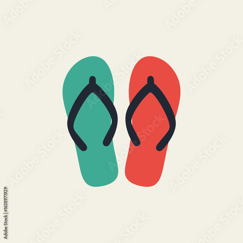 Two colorful flip-flops on a light background.