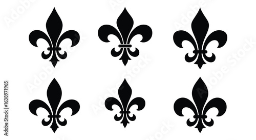 Fleur de lis Pattern Six Black Lilies illustration on a White Background Decorative Design