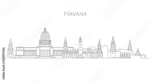 Havana's Skyline: A meticulous illustration captures the unique architectural style and iconic skyline of Havana, Cuba.
