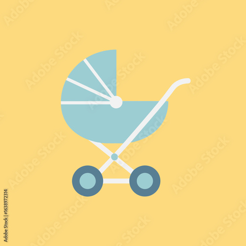A blue baby carriage on a yellow background.