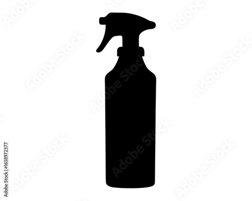 Spray bottle silhouette for cleaning and hygiene applications, black color on white