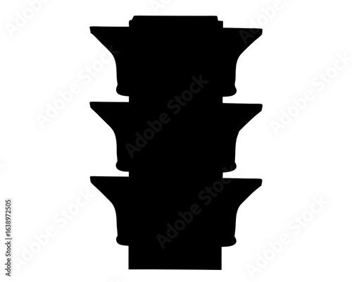 Stacked Capital Silhouette An architectural element comprised of three distinct Corinthian column capitals