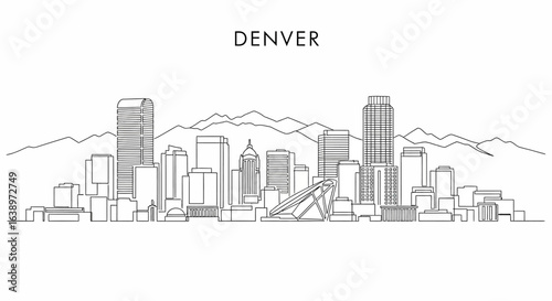 Denver Skyline: The illustration captures the essence of the city, showcasing iconic buildings in a simple, minimalistic design that evokes a sense of urban modernity. 