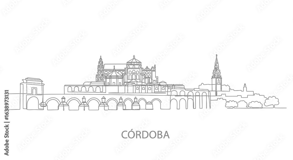 Fototapeta premium Cordoba's Architectural Tapestry: A simple, yet captivating, line drawing of the stunning Cordoba skyline.