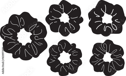 Collection of five black scrunchies hair accessories silhouette