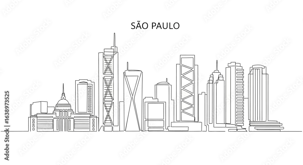 Fototapeta premium Sao Paulo Cityscape Line Art: A clean, minimalist line art depiction of the iconic São Paulo skyline, showcasing its architectural marvels against a backdrop of a clear sky.