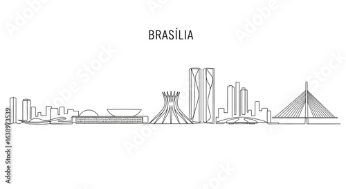 Brasilia Skyline in Line Art: The minimalist line art style of Brasilia's iconic skyline, offering a stylized representation of the city's architectural marvels against a clean backdrop.