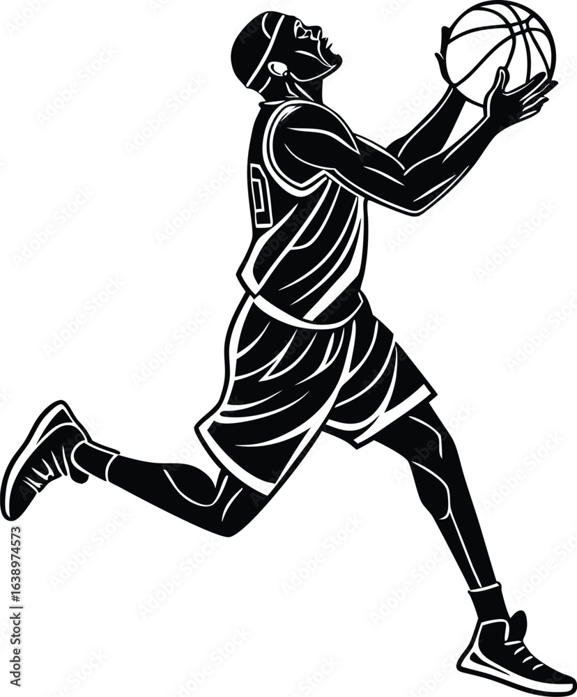 Fototapeta premium Black Basketball Jumping Man vector icon, Basketball vector silhouette 
