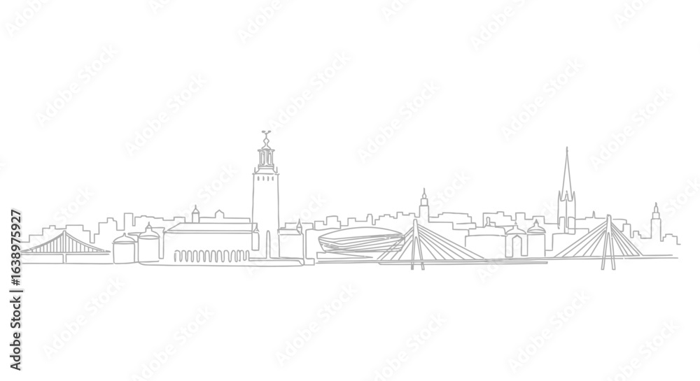 Obraz premium City Skyline in Monochrome: A sleek, minimalist line art portrayal of a city skyline, presenting a sophisticated and modern urban landscape.
