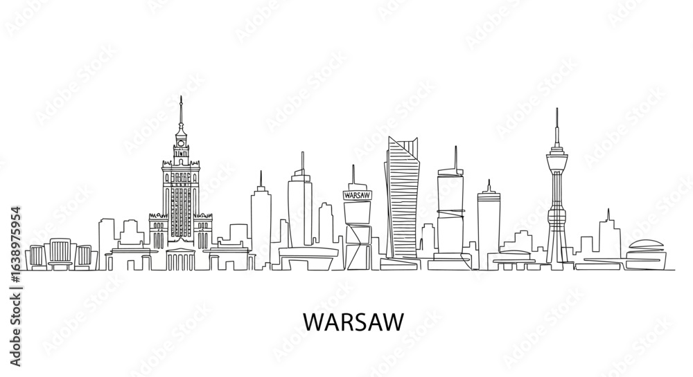 Obraz premium Warsaw Skyline: A minimalist artistic rendition of the Warsaw skyline. This simple linear illustration captures the city's architectural essence.