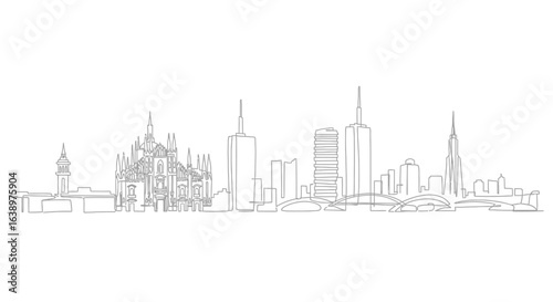 Cityscape Silhouette: An elegant line-art illustration presents the iconic skyline of a bustling city, where architectural marvels and urban landscapes converge in a minimalist artistic expression.