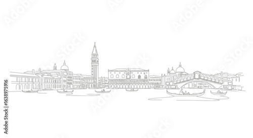 Venice Skyline in Monochrome: A delicate pencil sketch presents the iconic skyline of Venice, capturing the essence of romance, history, and architectural grandeur.