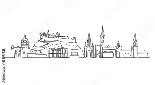 Urban Silhouette: A detailed and artistic linear depiction of a historic urban landscape, showcasing the intricate architecture.