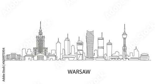 Warsaw Skyline: A minimalist artistic rendition of the Warsaw skyline. This simple linear illustration captures the city's architectural essence.