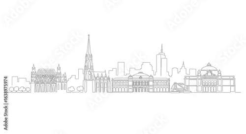 Cityscape Silhouette: Minimalist line art captures the intricate skyline of a bustling city. Focusing on the unique architectural elements and patterns that define an urban landscape.