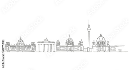 Berlin's Architectural Beauty: A minimalist line drawing showcasing the iconic landmarks of Berlin, capturing the city's rich history and urban elegance.