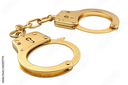 Golden handcuffs keychain isolated on transparent background