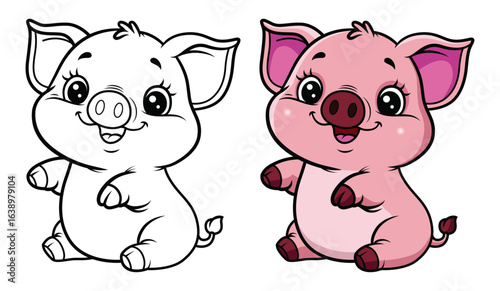 Cute pig cartoon coloring